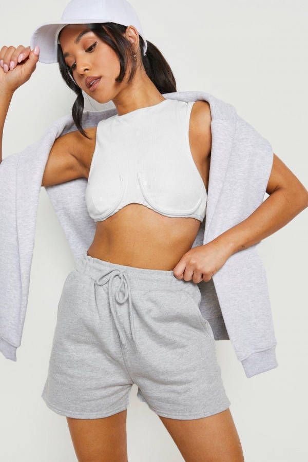 boohoo Petite Sweat Shorts, Grey Marl