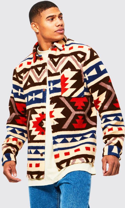 boohoo Pluizig Aztec Print Overhemd, Multi