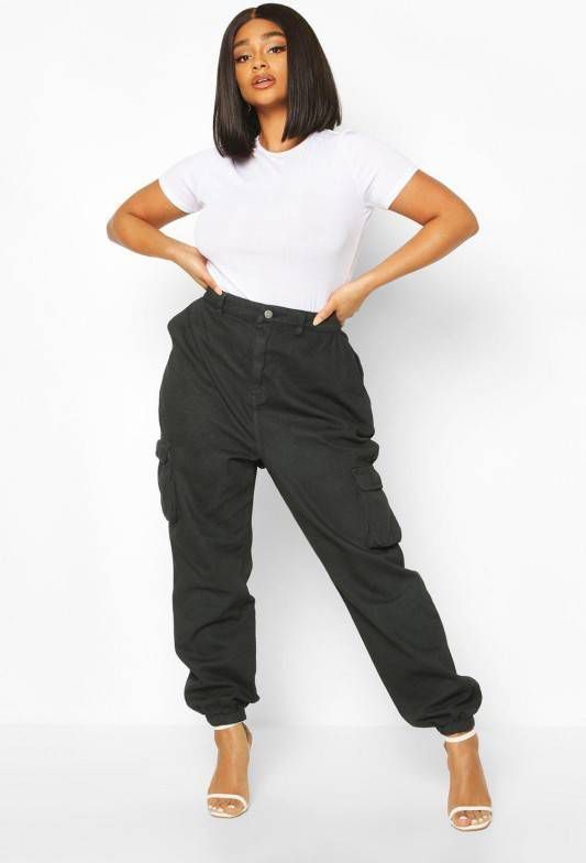 boohoo Plus Utility Spijkerbroek, Zwart