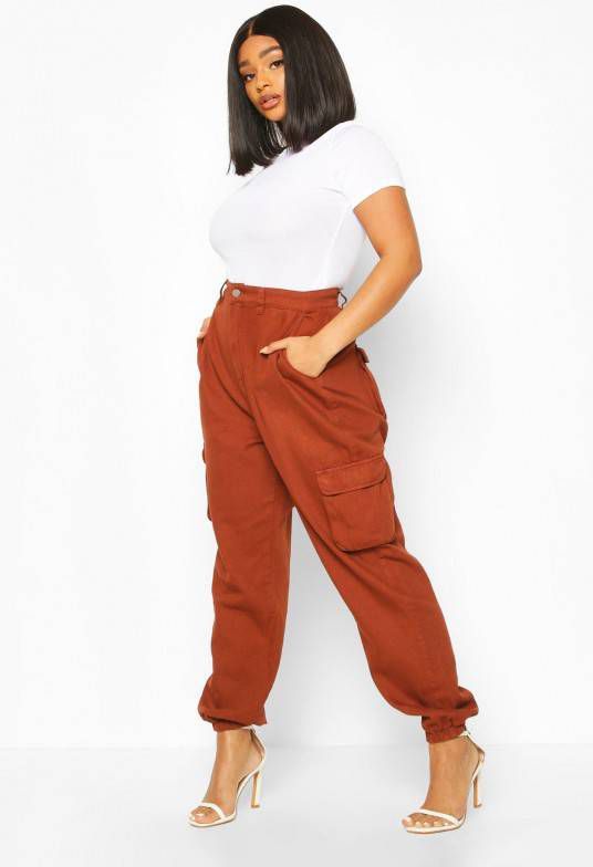 boohoo Plus Utility Spijkerbroek, Tabak