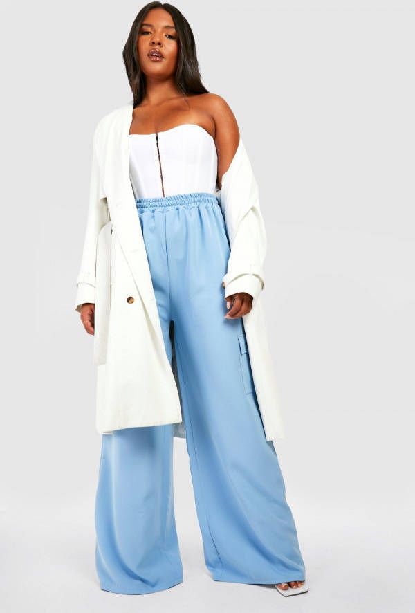 boohoo Plus Geweven Cargo Broek Met Zak Detail En Elastische Taille, Baby Blue