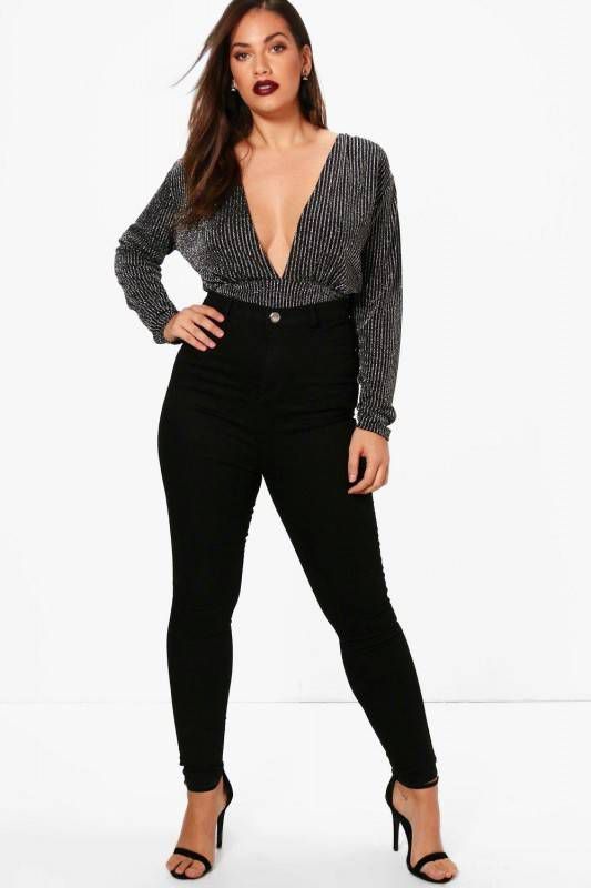 boohoo Plus Jeggings Met Hoge Taille, Zwart