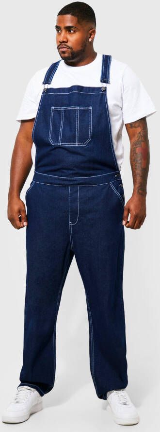 boohoo Plus Tuinbroek Met Contrasterende Stiksels, Indigo