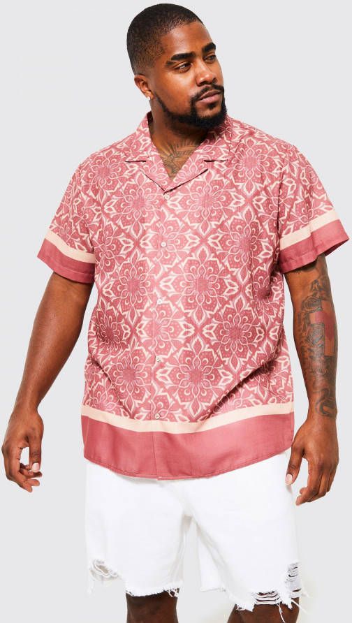 boohoo Plus Viscose Bloemen Overhemd Met Revers Kraag, Orange