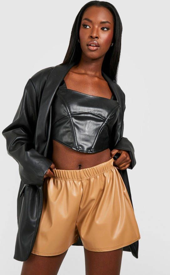 boohoo Pu High Waist Shorts, Camel