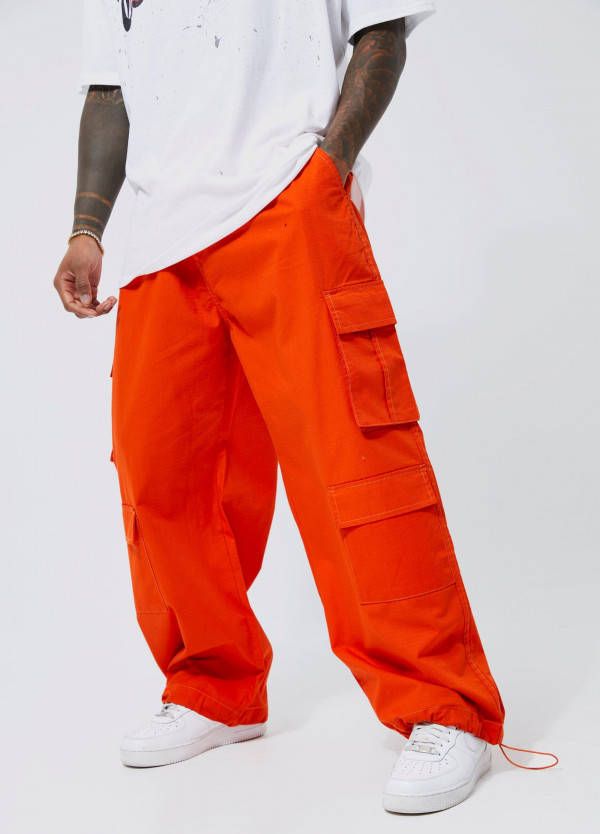 boohoo Ribfluwelen Parachute Cargo Broek, Orange