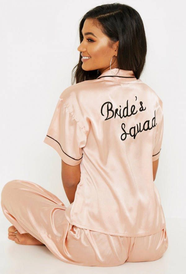boohoo Geborduurde Roze Gouden Brides Squad Pyjama, Ros&#xE9, goud
