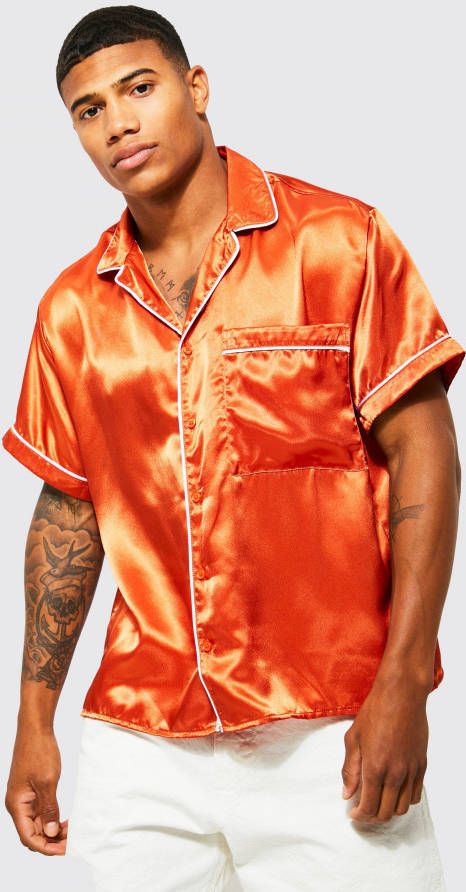 boohoo Satijnen Boxy Overhemd Met Biezen, Orange
