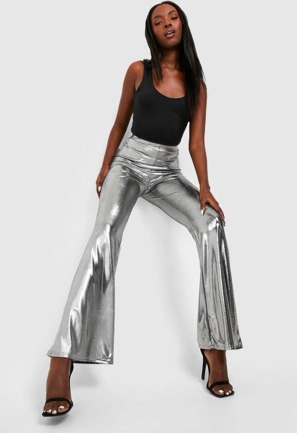 boohoo Satijnen Wide Leg Broek, Metallic Silver