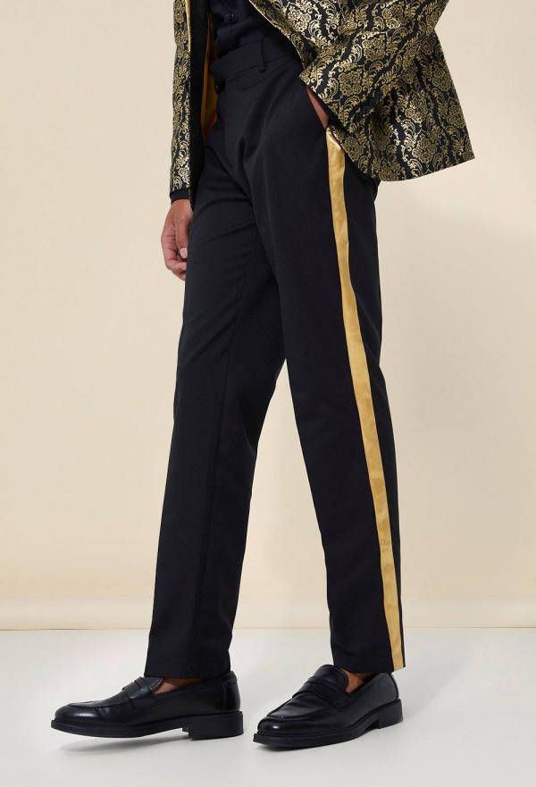boohoo Slim Fit Pantalons Met Zijstreep, Gold
