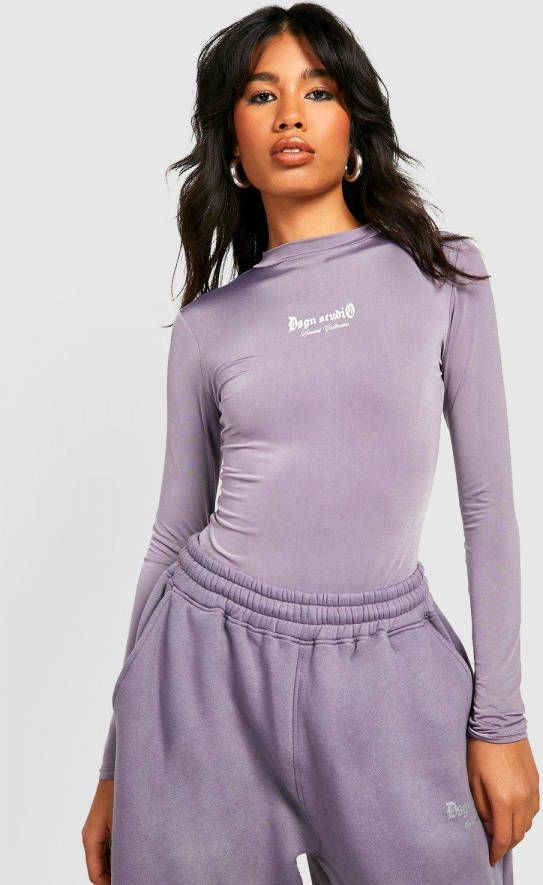 boohoo Strakke One Piece Met Dubbele Lagen En Lange Mouwen, Purple