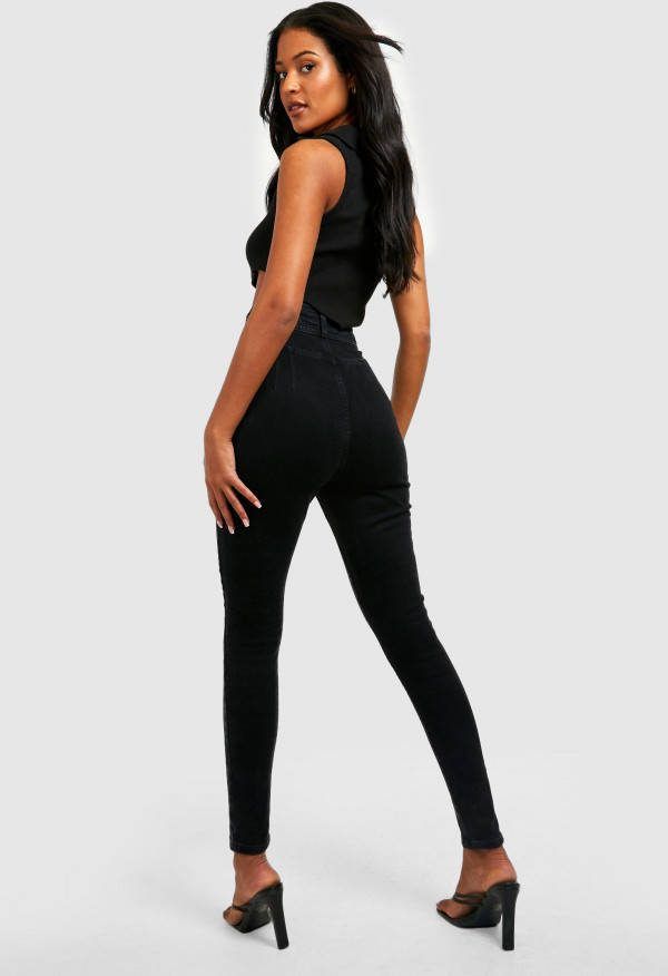 boohoo Tall Booty Boost Jeggings Met Brede Taille Band, Black