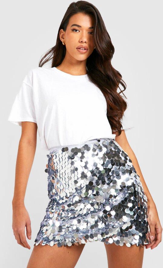 boohoo Tall Disco Glitter Mini Rokje Met Pailletten, Silver