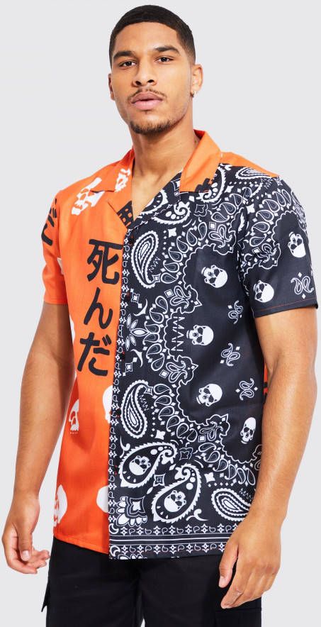 boohoo Tall Gesplitst Schedel Slub Overhemd Met Revers Kraag, Orange