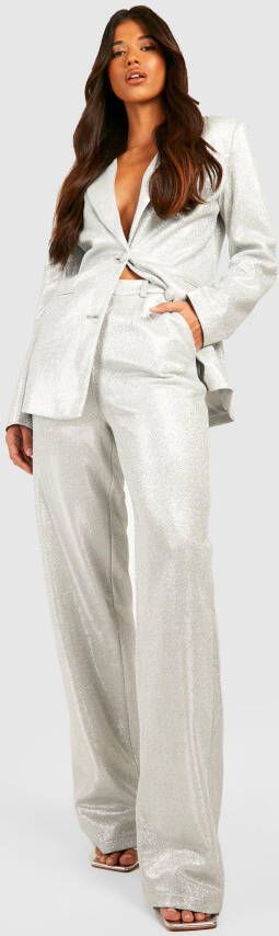 boohoo Tall Glitter Broek, Silver