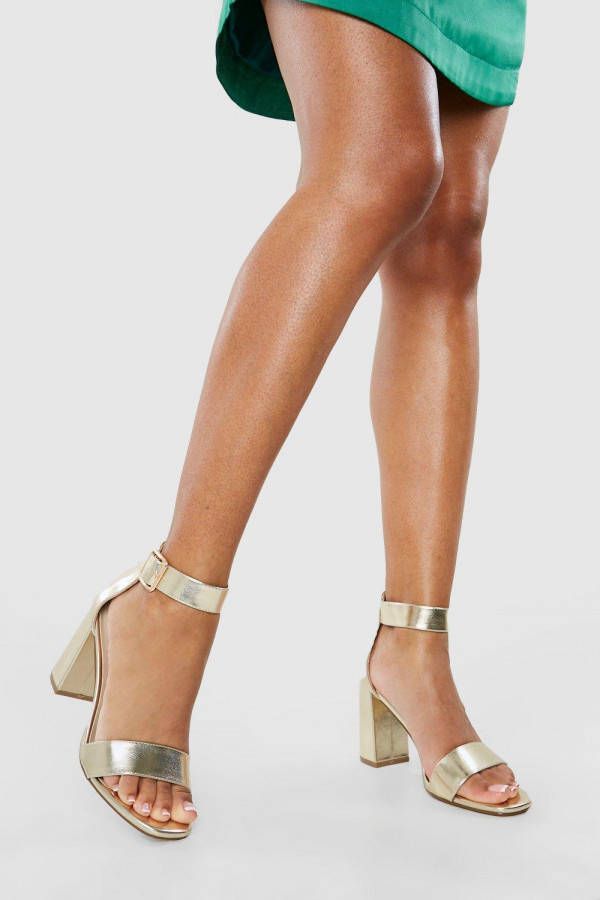 boohoo Tweedelige Metallic Blokhakken Met Dunne Bandjes, Gold