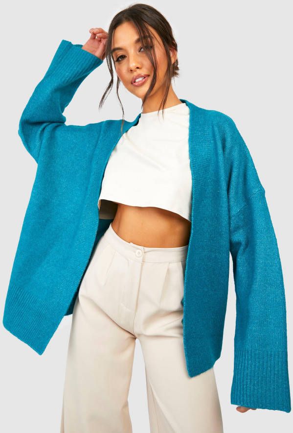 boohoo Zachte Gebreide Wikkel Cardigan, Teal