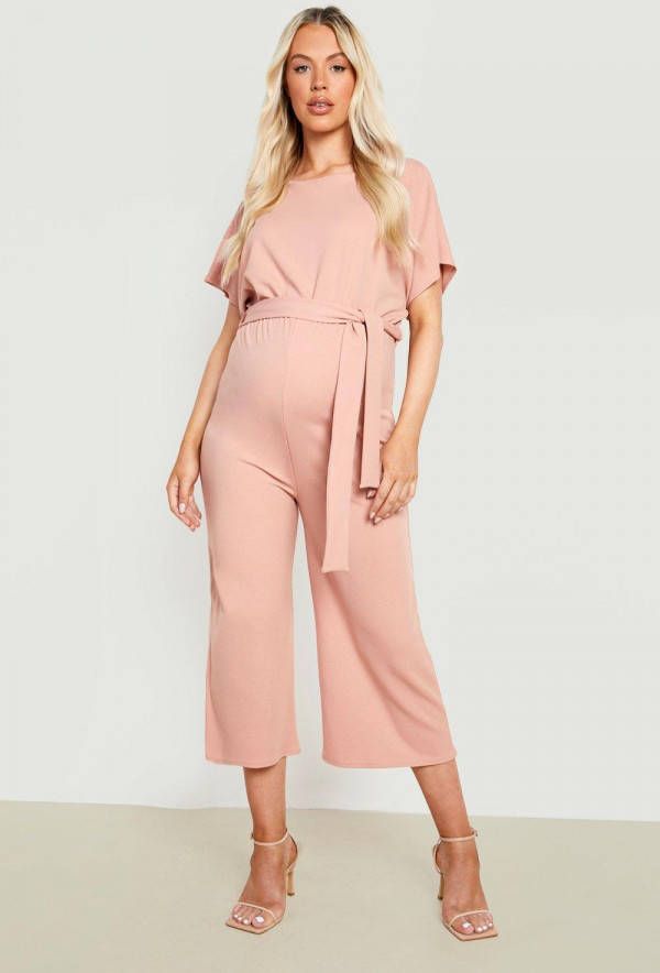 boohoo Zwangerschap Culotte Jumpsuit Met Boothals En Ceintuur, Dusky Pink