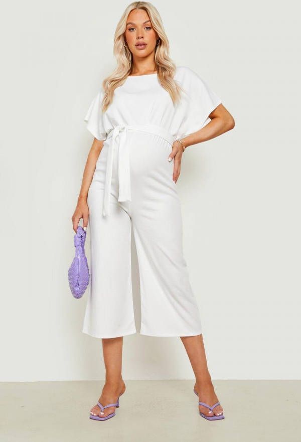 boohoo Zwangerschap Culotte Jumpsuit Met Boothals En Ceintuur, Ivory