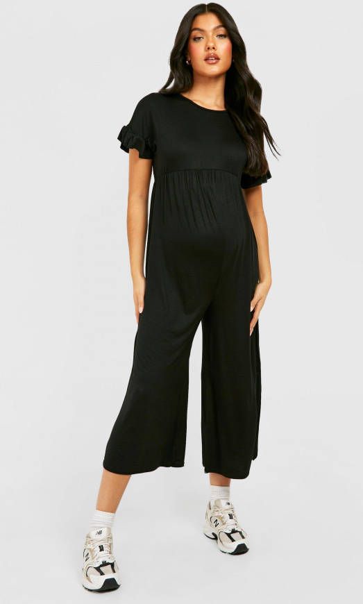 boohoo Zwangerschap Culotte Jumpsuit Met Geplooide Mouwen, Black