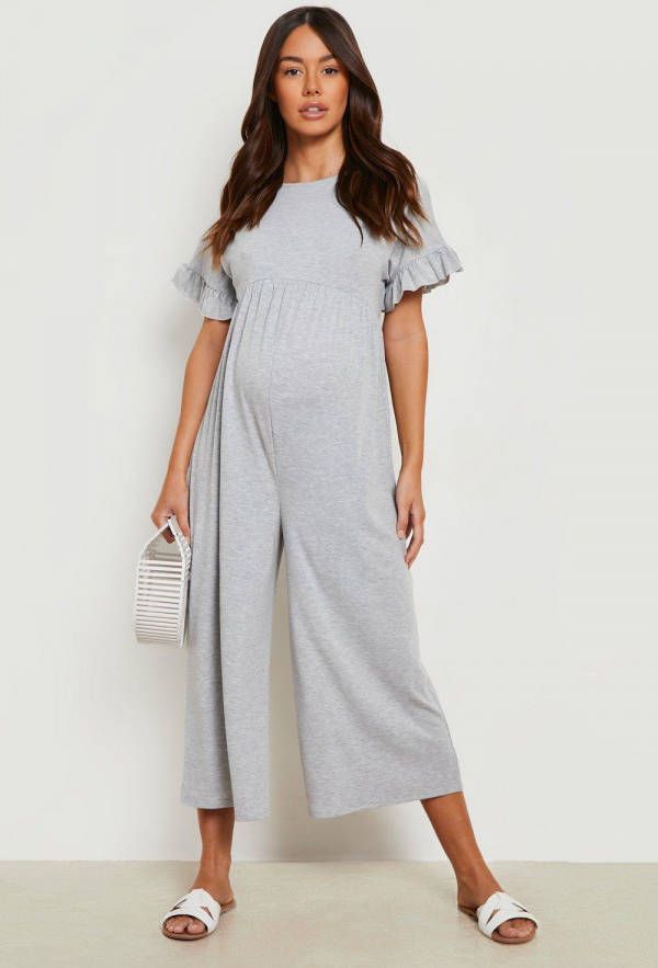 boohoo Zwangerschap Culotte Jumpsuit Met Geplooide Mouwen, Grey Marl