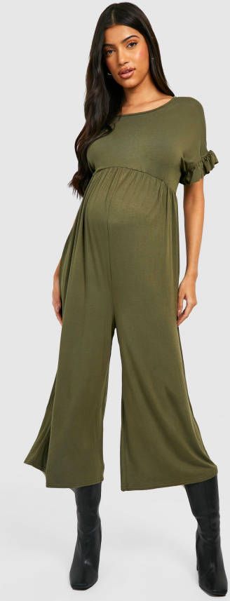 boohoo Zwangerschap Culotte Jumpsuit Met Geplooide Mouwen, Khaki