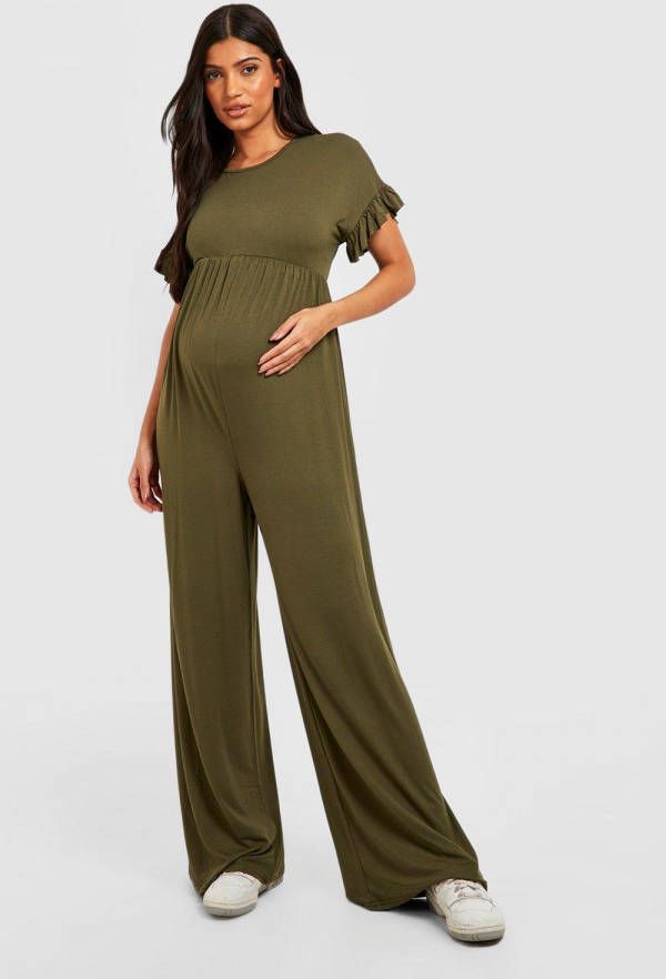 boohoo Zwangerschap Jumpsuit Met Geplooide Mouwen, Khaki