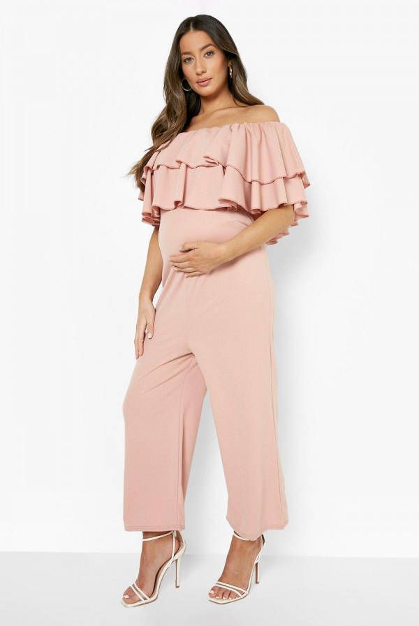 boohoo Zwangerschap Jumpsuit Met Open Schouders En Franjes, Dusky Pink