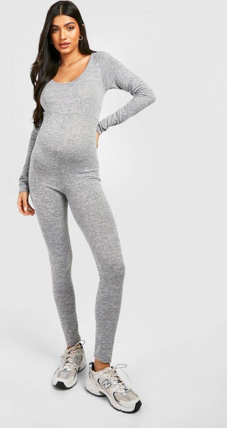 boohoo Zwangerschap Mergel Gebreide Jumpsuit, Grey Marl