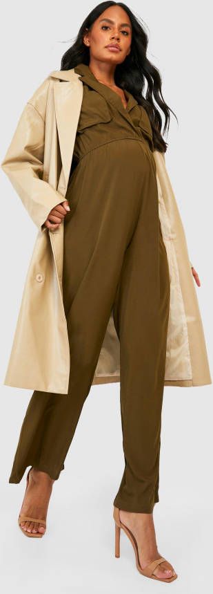 boohoo Zwangerschap Oversized Wide Leg Utility Jumpsuit, Khaki