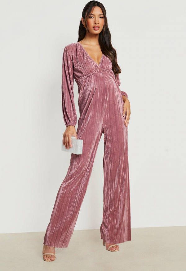 boohoo Zwangerschap Plisse Jumpsuit Met V Hals, Rose