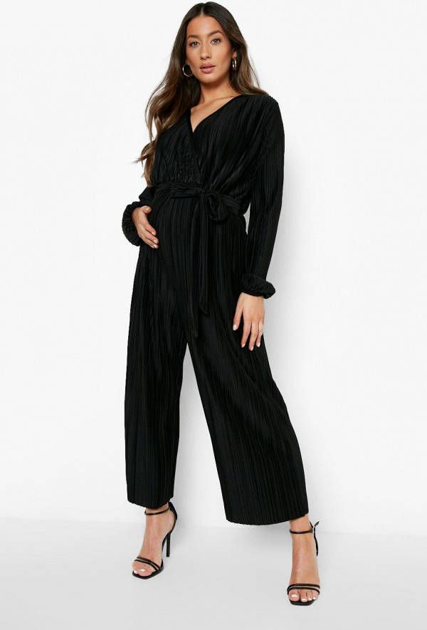 boohoo Zwangerschap Plisse Wikkel Culotte Jumpsuit, Black