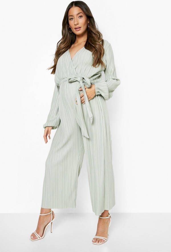 boohoo Zwangerschap Plisse Wikkel Culotte Jumpsuit, Sage