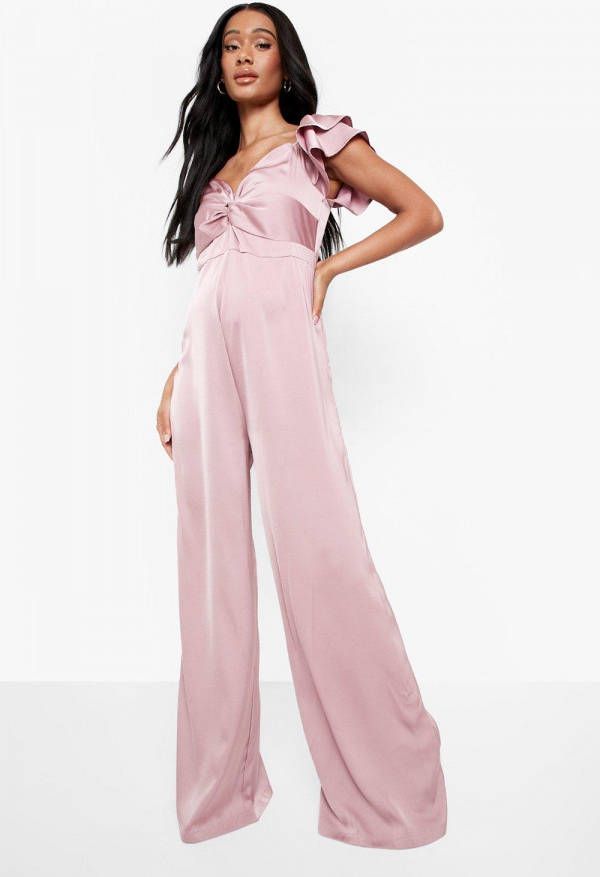 boohoo Zwangerschap Satijnen Jumpsuit Met Ruches, Dusky Pink