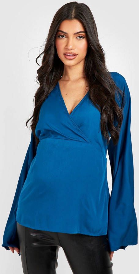 boohoo Zwangerschap Wikkel Blouse Met Kimono Mouwen, Teal