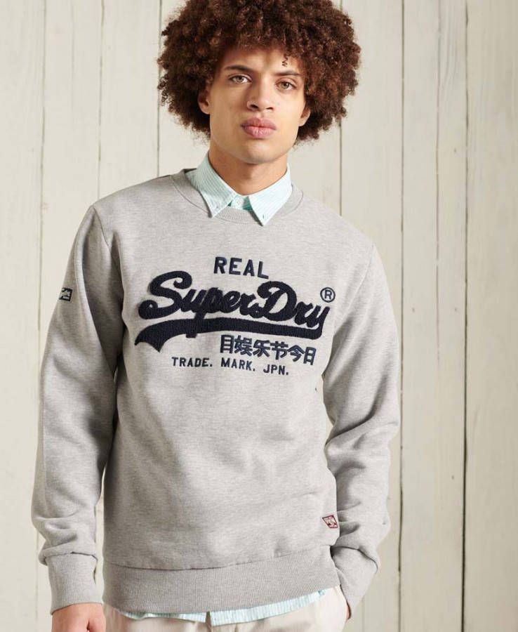 Superdry sweater met logo grijs melange