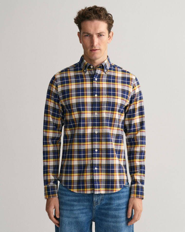 Gant Geruit Oxford Overhemd Dusk Blue Heren