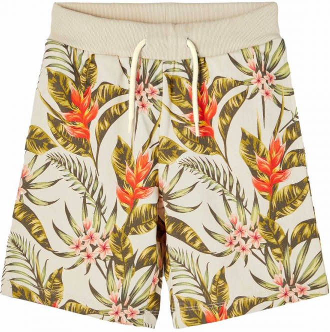NAME IT KIDS regular fit sweatshort NKMFOTOBIAS van biologisch katoen beige/groen/oranje