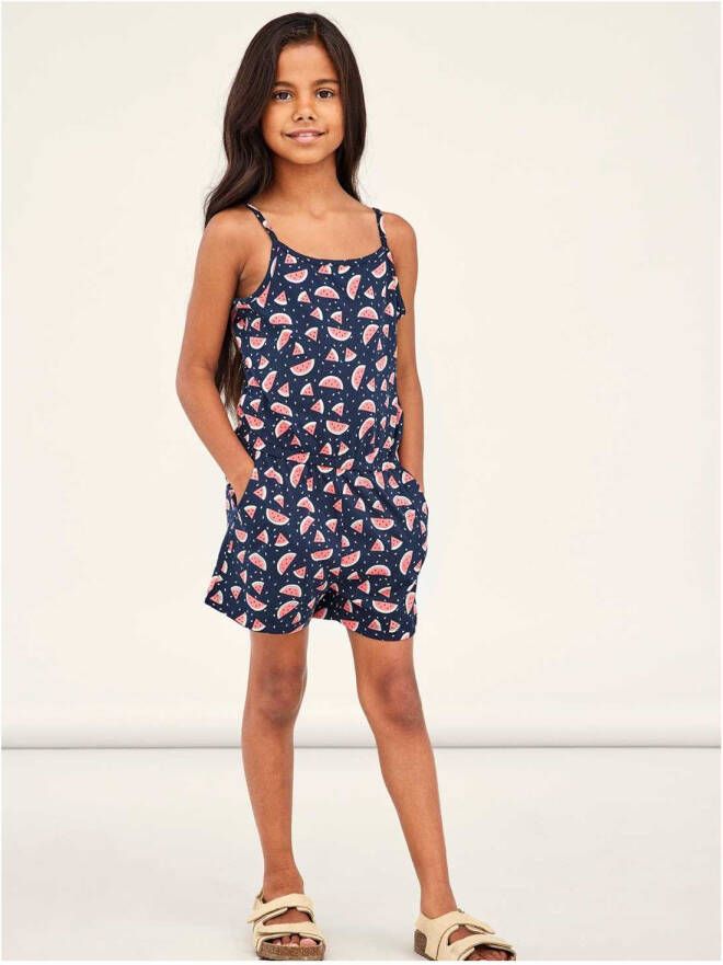 NAME IT KIDS jumpsuit NKFVIGGA met all over print donkerblauw/roze