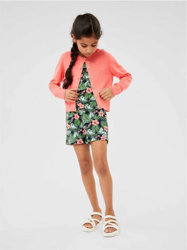 NAME IT KIDS jumpsuit NKFVIGGA met bladprint donkerblauw/groen/roze