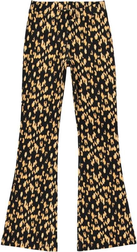 Cars high waist flared broek Blanche met all over print zwart/geel