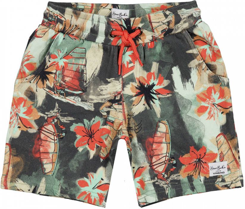 Vingino regular fit sweatshort RATARO met all over print groen/beige/oranje