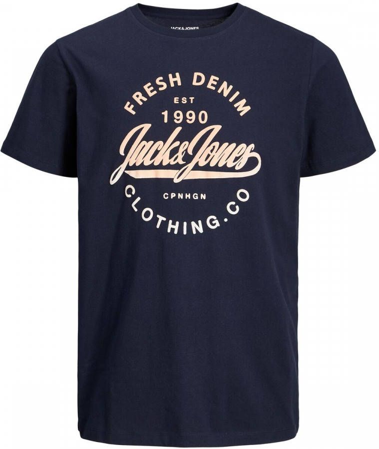 JACK & JONES JUNIOR T shirt JJFRESH met printopdruk donkerblauw