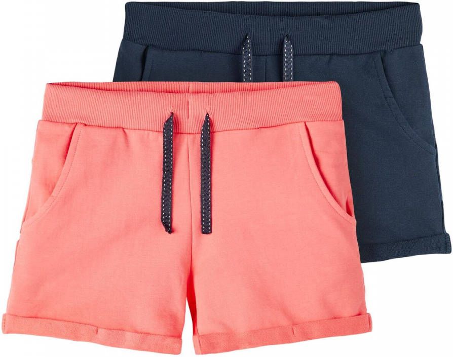 NAME IT KIDS sweatshort set van 2 roze/donkerblauw