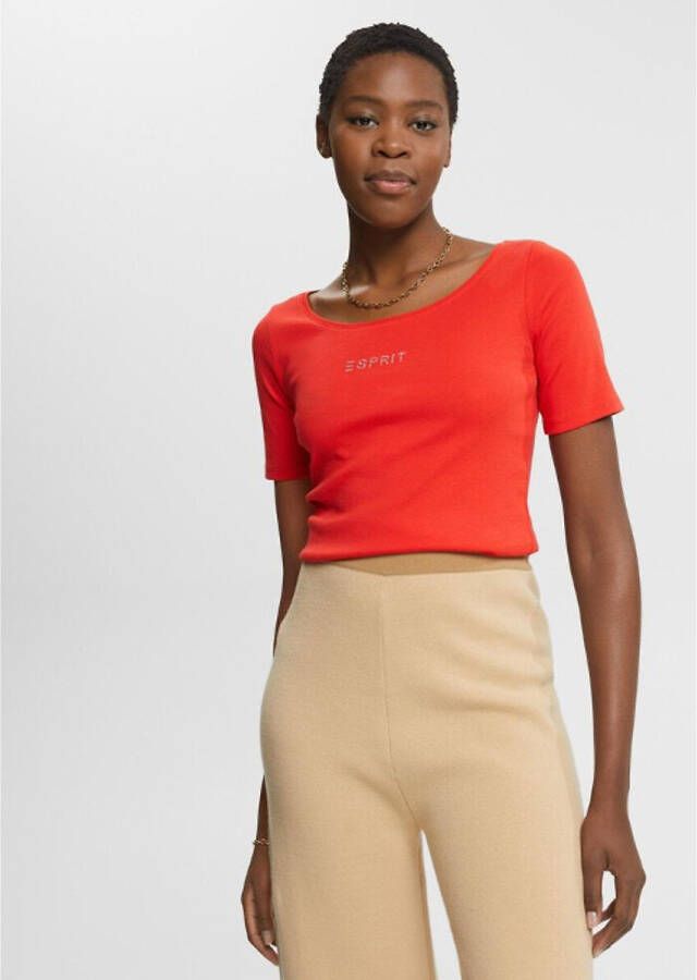 Esprit T shirt met fonkelende glinstersteentje logo op borsthoogte