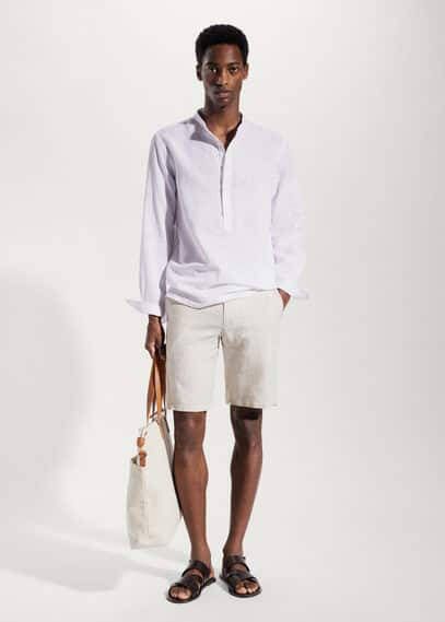 mango man 100% linnen bermuda