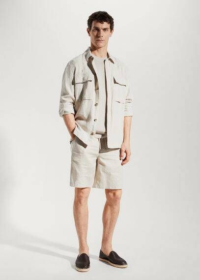 mango man Bermuda van katoen en linnen met aansnoerkoord