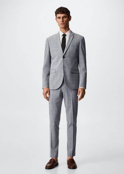 Mango Man geruite skinny pantalon van gerecycled polyester grijs