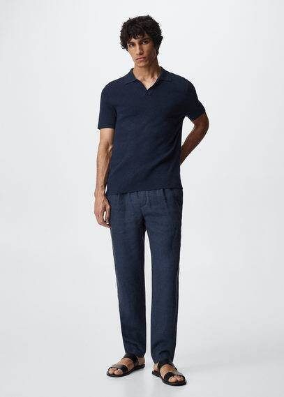 Mango Romelino straight fit cropped pantalon van linnen met trekkoord