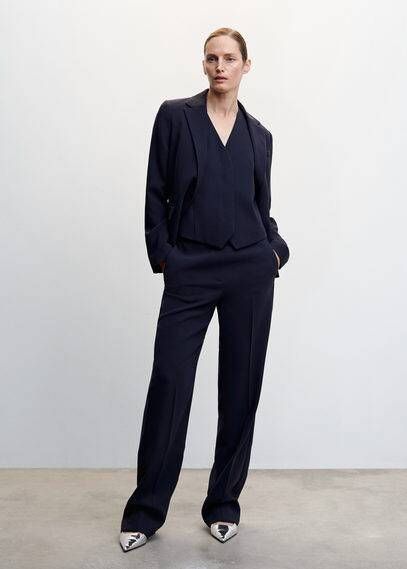 Mango Valeria high waist straight fit pantalon met persplooi